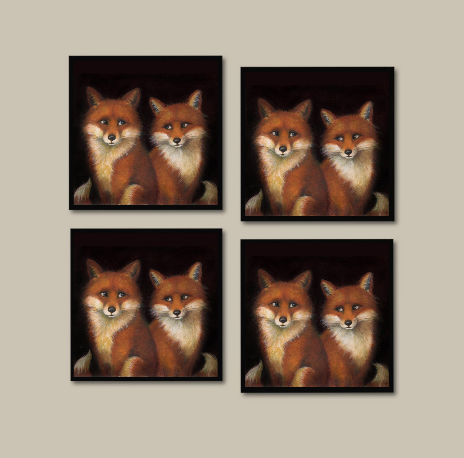 Fox Coasters, Fox Coaster Set, Fox Portrait, Cocktail Coasters ...