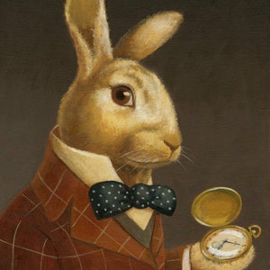 Rabbit Portrait Ornament Mysteriously holding an Egg 2 Round With Hanging Cord and Bow image 6