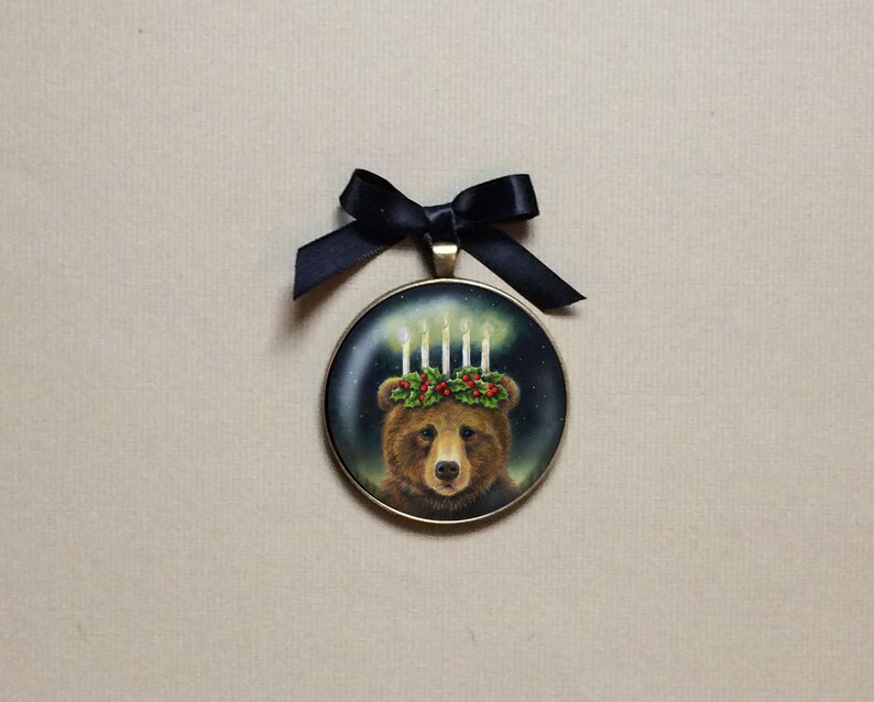 Polar Bear Ornament, Gallery Wall, Portrait Miniature, Animal lover, Retro Christmas, Stocking Stuffer, Secret Santa Gift image 7