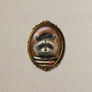 Raccoon Brooch from Original Artwork-  Romantic Raccoon for Valentine&#39;s Day or Raccoon Lover Gift for her,