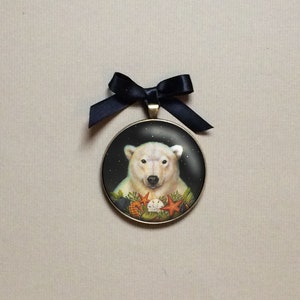 Polar Bear Ornament, Gallery Wall, Portrait Miniature, Animal lover, Retro Christmas, Stocking Stuffer, Secret Santa Gift image 5