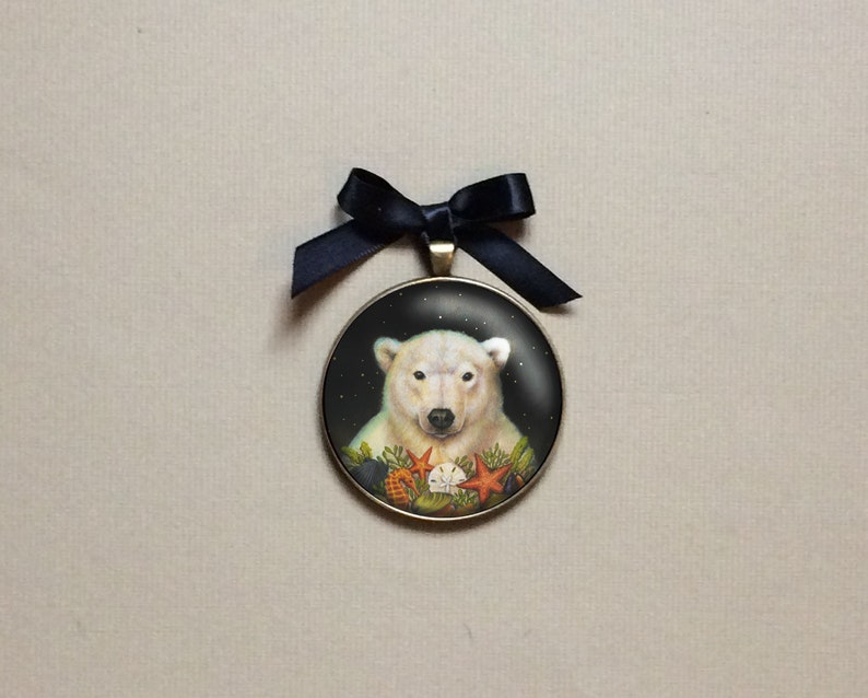 Polar Bear Ornament, Gallery Wall, Portrait Miniature, Animal lover, Retro Christmas, Stocking Stuffer, Secret Santa Gift image 5