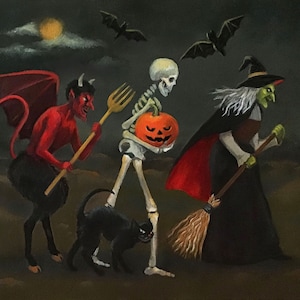 Halloween Night Print - Skull - Witch - Devil - Demon - Skeleton - Art Print