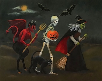 Halloween Night Print - Skull - Witch - Devil - Demon - Skeleton - Art Print
