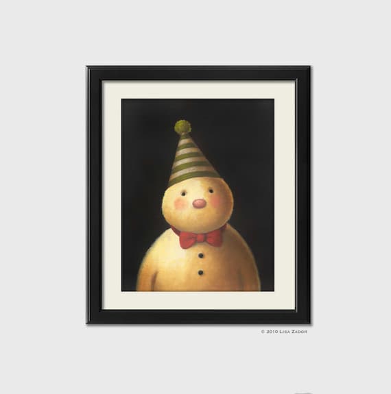 Snowman Portrait Print, Snowman Art, Christmas Print, Retro Christmas Art,  Striped Hat, Christmas Print, Secret Santa Gift, Hostess Gift