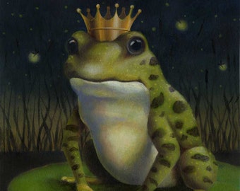 Frog Print, Frog Prince Print, Frog Portrait, Toad Art, Frog Art, Animal Portrait, Kiss the Frog, Prince Charming, Lovers Gift, Amphibian