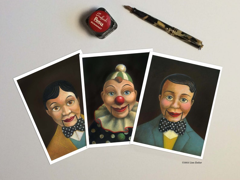 Creepy Clown Ventriloquist Dummy Print, Unusual Dark Retro Puppet Portrait image 4
