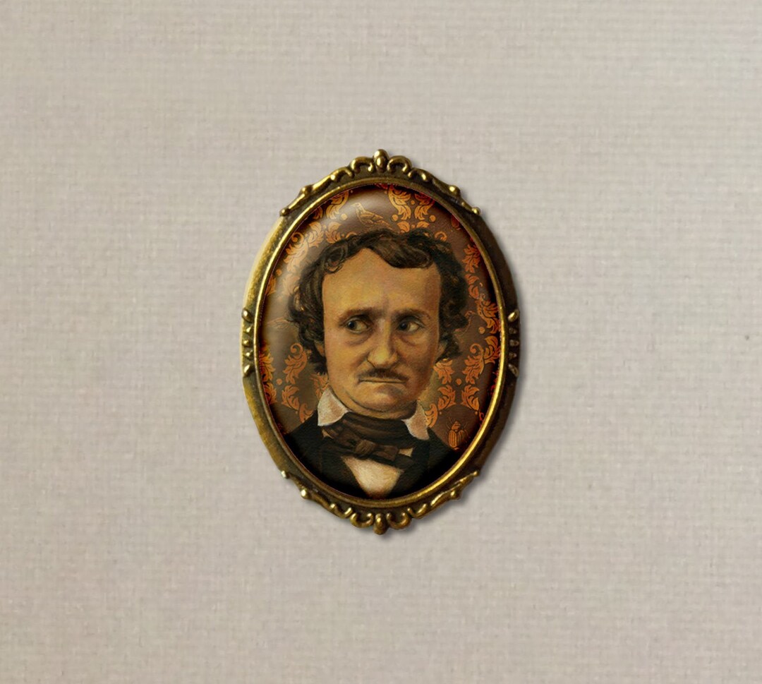 Edgar Allan Poe Brooch, Literary, Victorian Author Pin, Steampunk