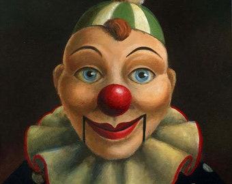 Clown Print, Ventriloquist Dummy Portrait, Clown Puppet, Ventriloquist Puppet, Pop Surrealism, Unusual Art,