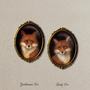 Red Fox Brooch, Oval Fox Pin, Fox Portrait, Fox Art, Fox Lover&#39;s Gift, Fox Couple, Gift for Her, Valentine&#39;s Day, Stocking Stuffer