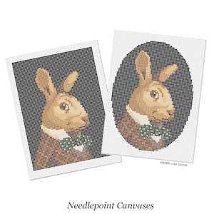 White Rabbit Needlepoint Ornament Canvas - Hand Painted from Original Artwork