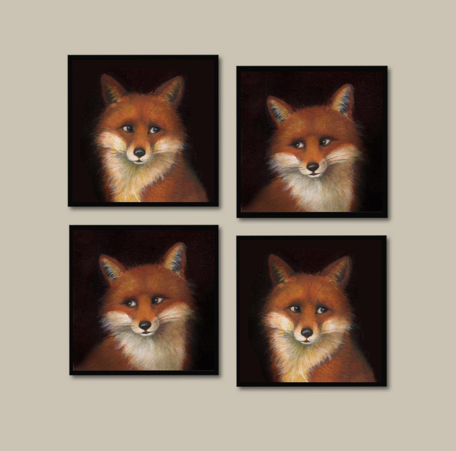 Fox Coasters, Fox Coaster Set, Fox Portrait, Cocktail Coasters ...