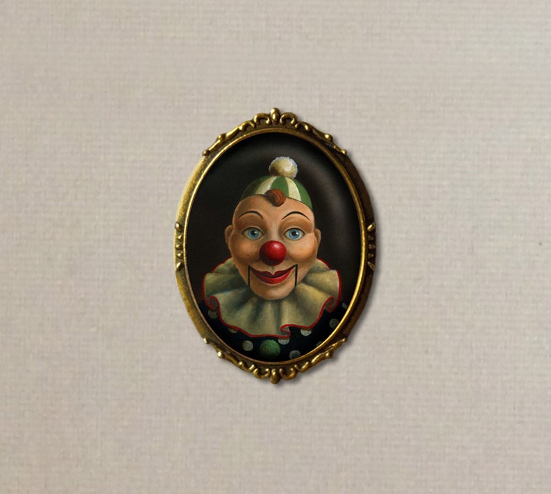 Creepy Clown Ventriloquist Dummy Print, Unusual Dark Retro Puppet Portrait image 5