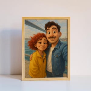Custom Pixar “Up”-Inspired Portrait – Personalized Digital Cartoon Illustration of Couple or Family - Unframed Poster