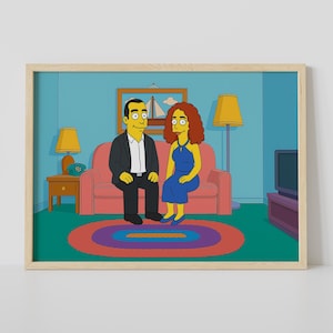 Ritratto personalizzato dei Simpson - Disegno di famiglia dei cartoni animati personalizzato - Poster senza cornice