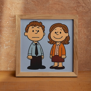 Custom Peanuts Style Portrait – The Office Inspired Cartoon Couple – Personalized Digital Gift for Fans