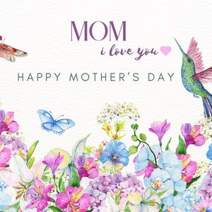 Tarjeta del Día de la Madre / Descarga digital / Tarjeta imprimible para mamá / Saludos con flores de acuarela