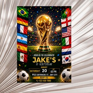 World Cup Birthday Invitation | Soccer Stadium Watercolor (Digital or 5x7in Print)