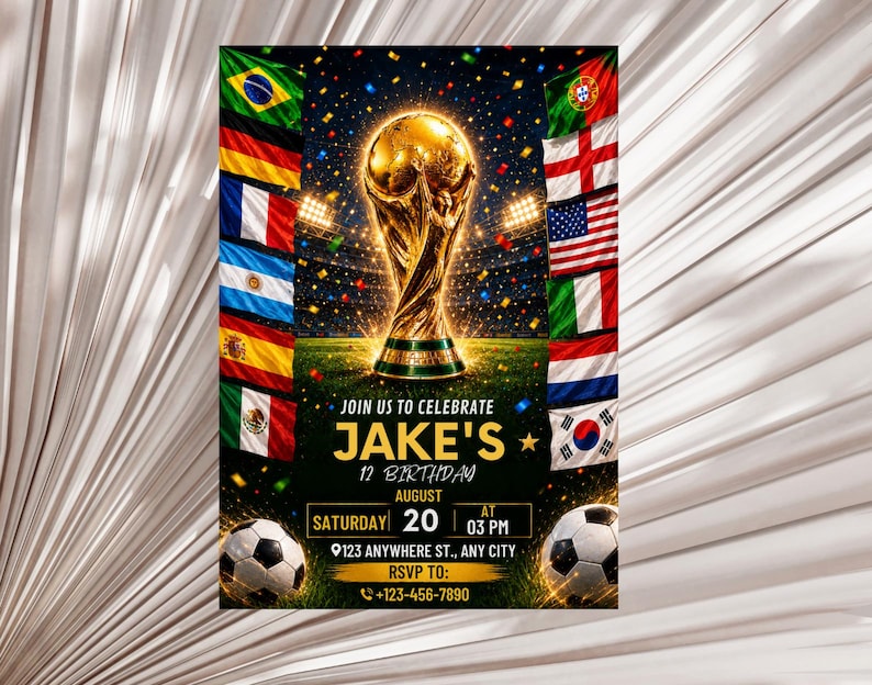World Cup Birthday Invitation | Soccer Stadium Watercolor (Digital or 5x7in Print)