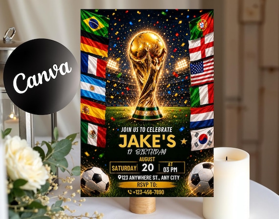 World Cup Birthday Invitation | Soccer Stadium Watercolor (Digital or 5x7in Print)