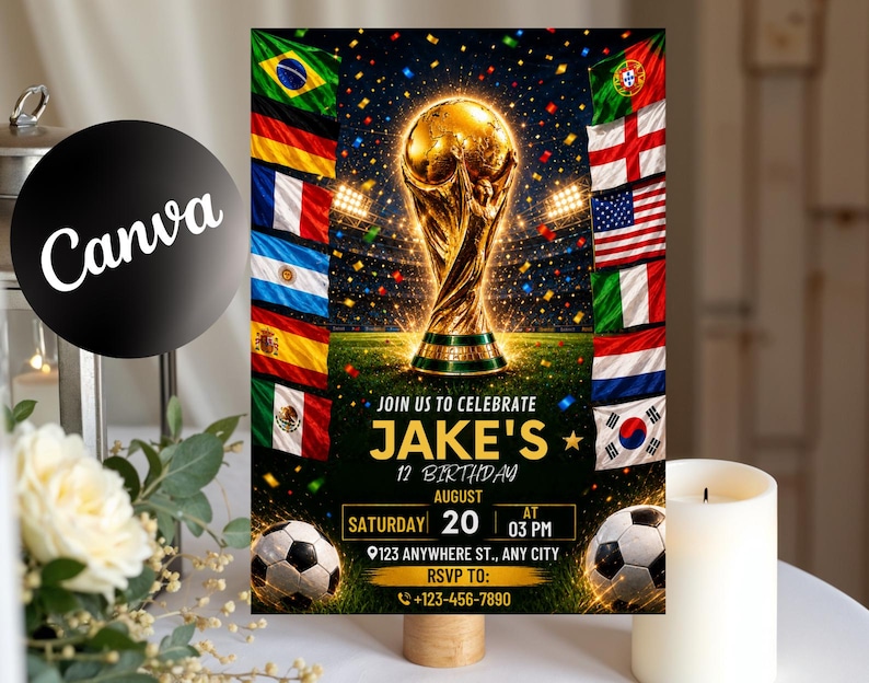 World Cup Birthday Invitation | Soccer Stadium Watercolor (Digital or 5x7in Print)
