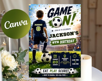 Soccer Birthday Invitation, Game On, Kids Party Invite (Digital Download)