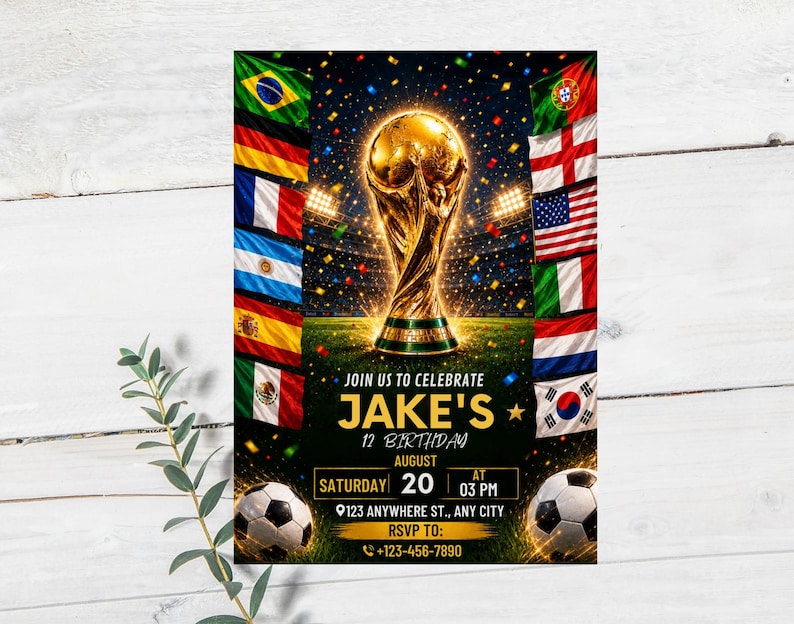 World Cup Birthday Invitation | Soccer Stadium Watercolor (Digital or 5x7in Print)