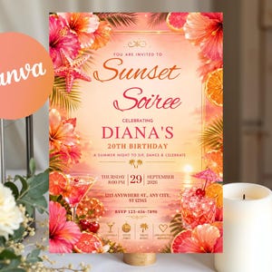 Sunset Soirée Invitation | Pink Citrus, Disco Ball (Editable Canva Template)
