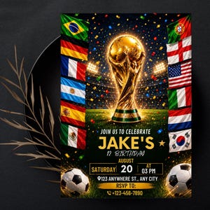 World Cup Birthday Invitation | Soccer Stadium Watercolor (Digital or 5x7in Print)