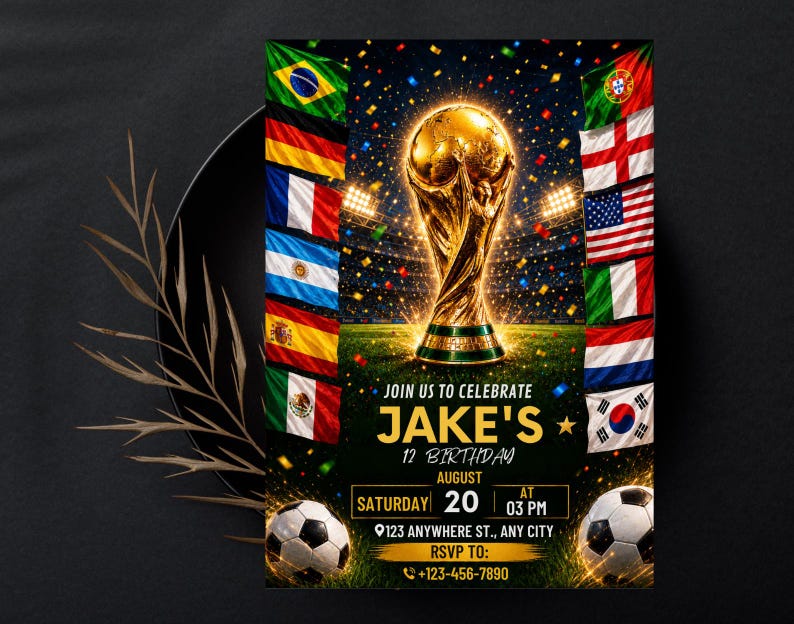 World Cup Birthday Invitation | Soccer Stadium Watercolor (Digital or 5x7in Print)