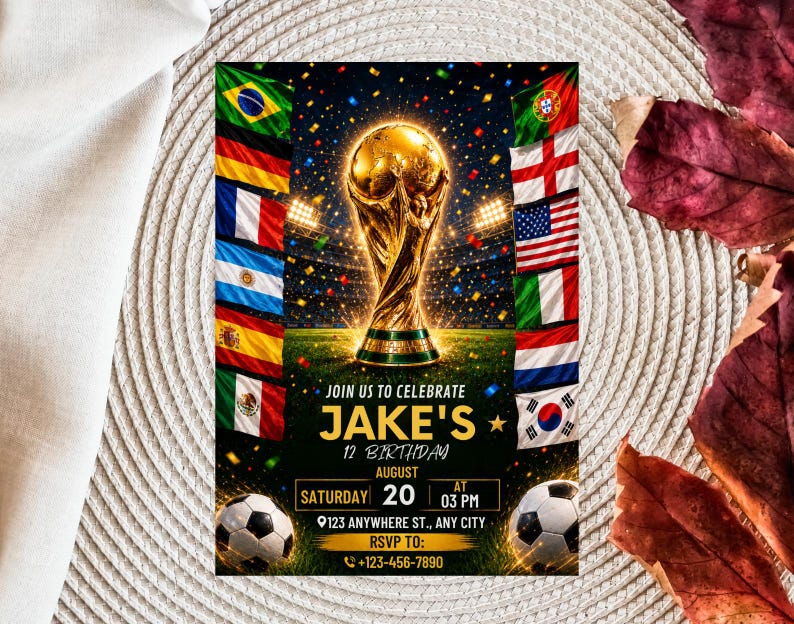 World Cup Birthday Invitation | Soccer Stadium Watercolor (Digital or 5x7in Print)