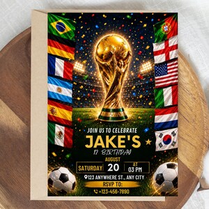 World Cup Birthday Invitation | Soccer Stadium Watercolor (Digital or 5x7in Print)