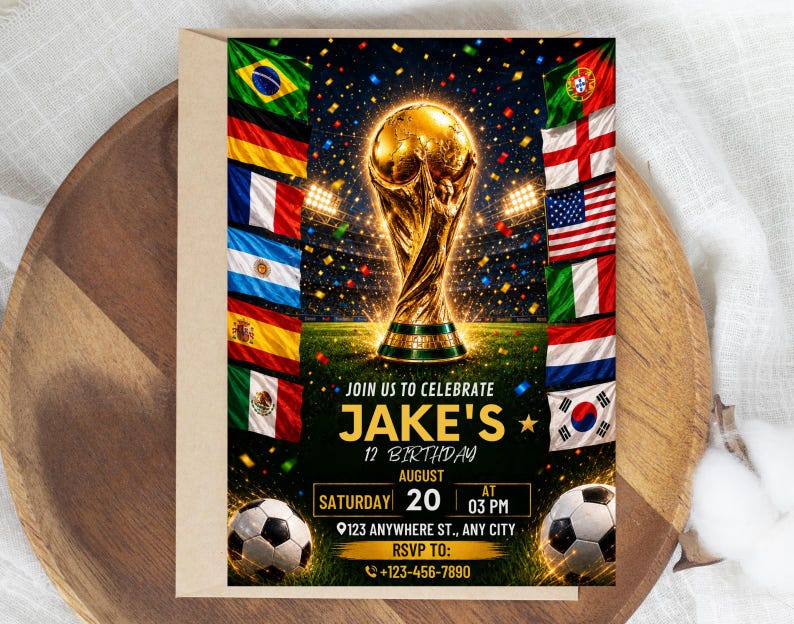 World Cup Birthday Invitation | Soccer Stadium Watercolor (Digital or 5x7in Print)