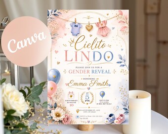 Cielito Lindo Gender Reveal Invitation, Mexican Papel Picado Party Template (Digital Download)