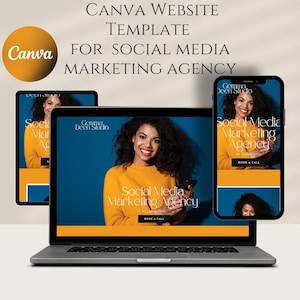 NOW -50% OFF! Canva Website Template for Social Media Marketing Agency | Small Business & Personal Brand Website | One Page, Customizable
