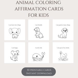 Cartes à colorier pour enfants et animaux | Coloriages d'animaux mignons - Citations motivantes pour les enfants | Cartes uniques d'affirmation positive