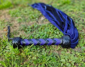 Handmade Multi Tail Leather Flogger | Real Leather Suede Black Blue Whip