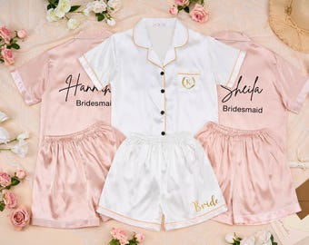 Custom Bridesmaid Pajamas, Short Pyjamas Set, Bridesmaid pjs, Monogrammed pjs, Wedding Party Pajamas, Bridesmaid Proposal, Bridal Gifts
