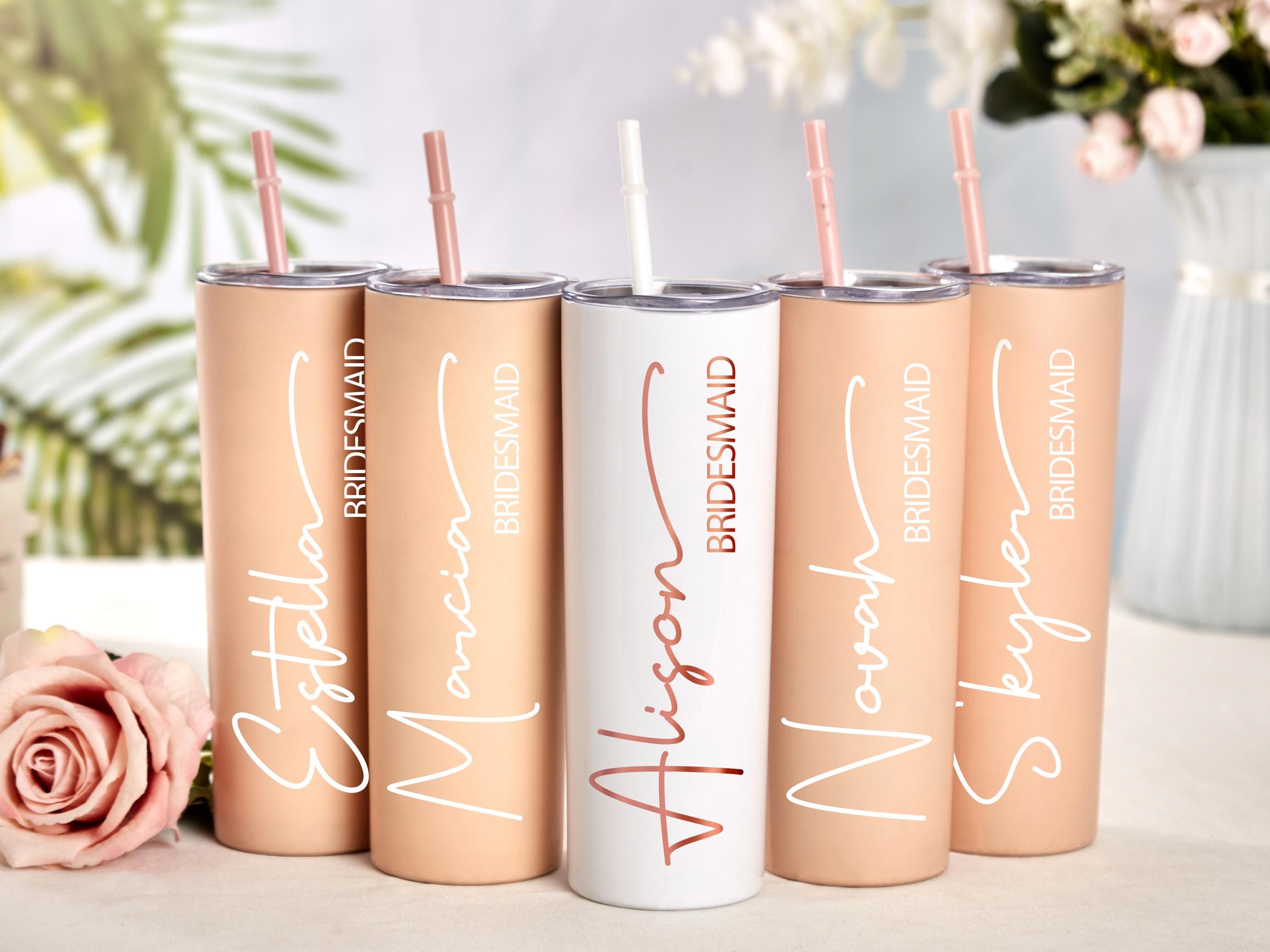 Personalized Tumbler with Straw, Bridesmaids Gifts, Custom Skinny Tumbler, 20oz Tumbler, Bridal Shower Gift,Hen's Party Gift,Girls Trip Gift