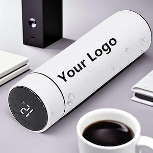 Personalized Thermos  – Smart Water Bottle with Temperature Display | Custom Logo Stainless Steel Travel Mug, Gift for Men, Back to School