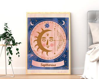 Sagittarius Goddess Art Print | Modern Celestial Zodiac (A3 Digital Download)