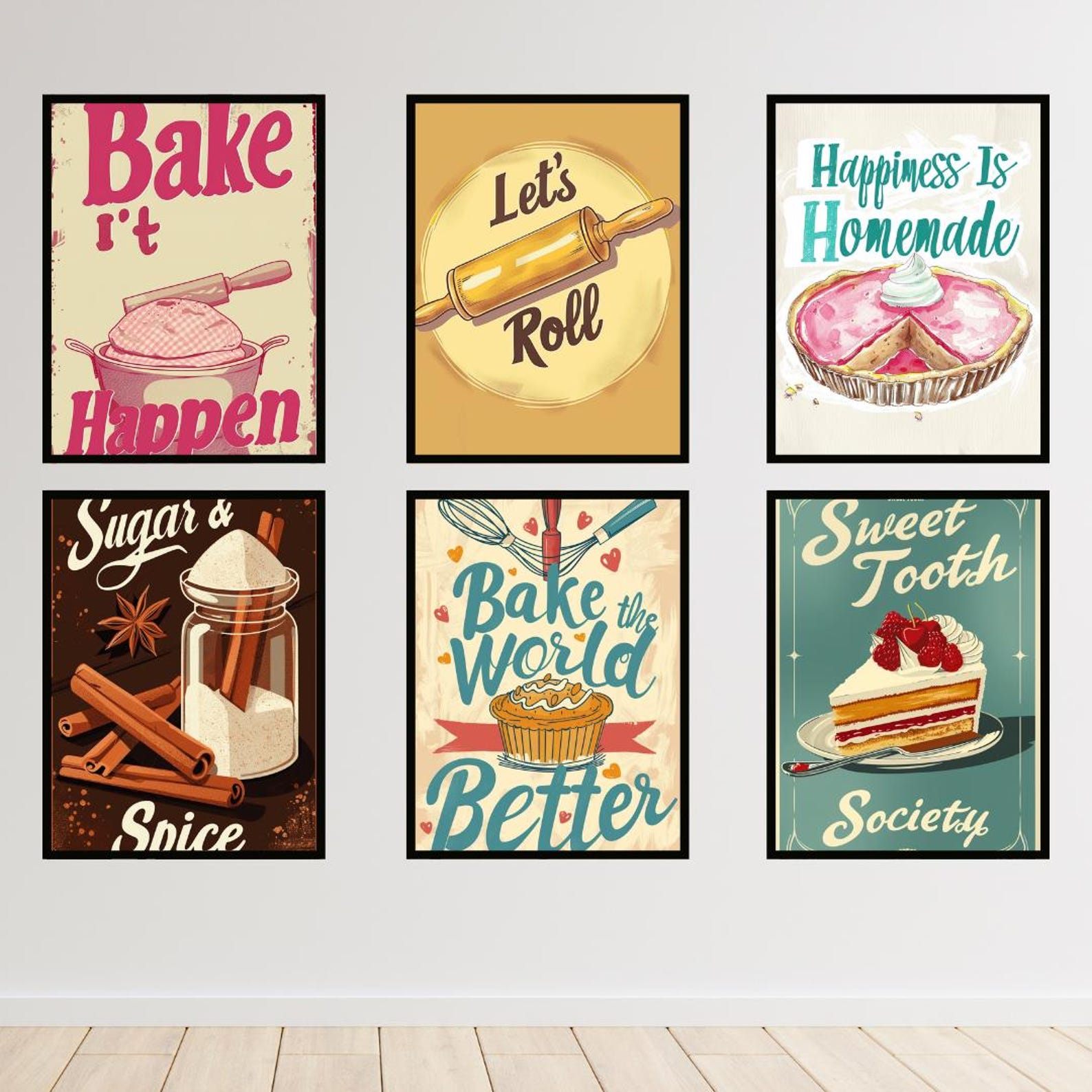 retro kitchen prints, set of 3, food wall art (digital... Retro Bakery Prints: Vintage Kitchen Wall Art (digital Download) - Etsy