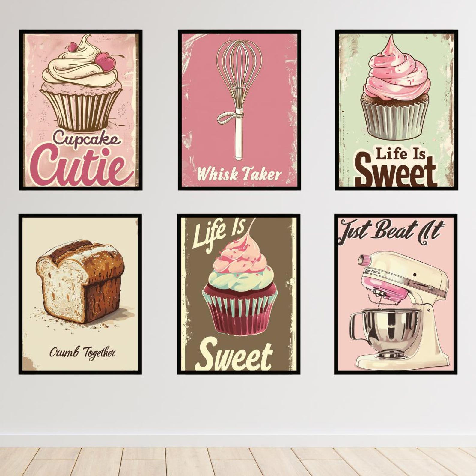 retro kitchen prints, set of 3, food wall art (digital... Retro Bakery Prints: Vintage Kitchen Wall Art (digital Download) - Etsy