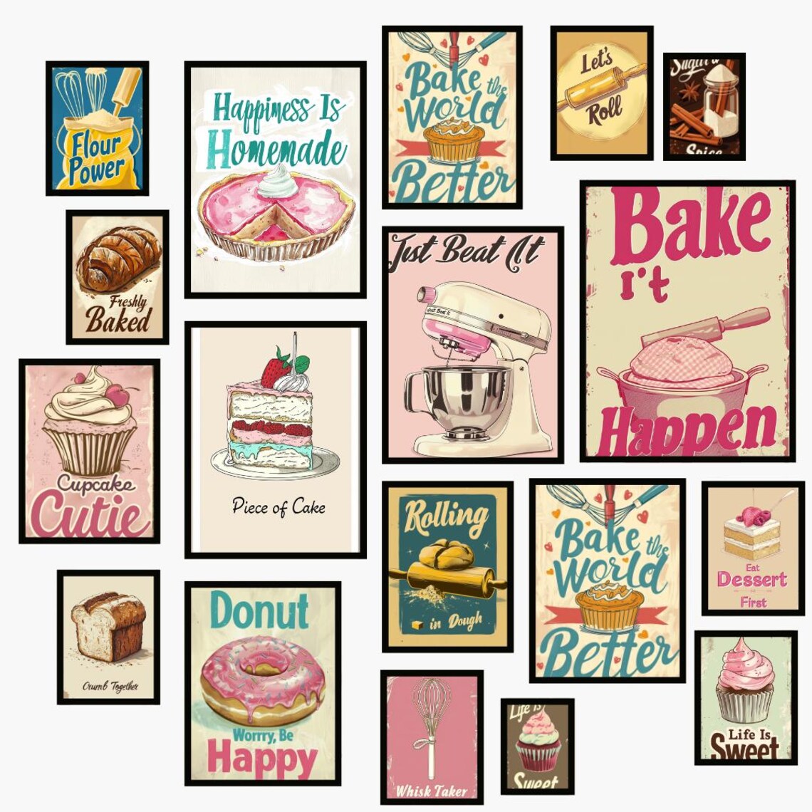 retro kitchen prints, set of 3, food wall art (digital... Retro Bakery Prints: Vintage Kitchen Wall Art (digital Download) - Etsy