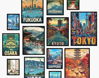 Japan Travel Wall Art Mega Bundle | Set of 34 Japanese City & Icon Posters | Tokyo Kyoto Osaka Prints | A3 Digital Download