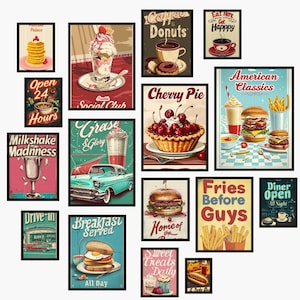 Retro Diner Print Set: Caféposters från 1950-talet (digital nedladdning i A3-format)
