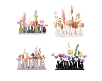 Jinfa Handgefertigtes Vasenset aus 10 kleinen Mini Keramik Vasen | Blumenvase Deko | Gestecke Arrangement Tafeldeko Bunt Weiß Beige Schwarz