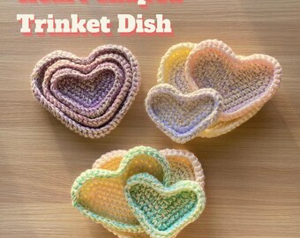 Crochet Heart Trinket Dish Pattern | Set of 3 | Beginner Home Decor, Basket, Tray  (PDF Pattern)