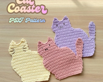 Patrón de posavasos de gato a crochet / Posavasos para tazas para principiantes (patrón en PDF)