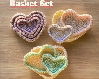 Patrón para cesta de ganchillo con forma de corazón / Decoración del hogar para principiantes (Patrón en PDF, imprimible, videotutorial)